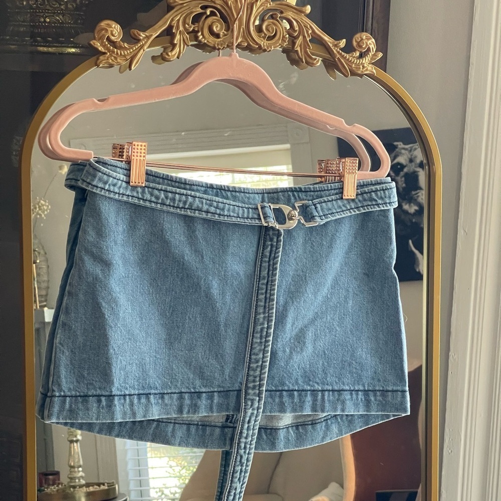 EB Denim NWT Wrap Denim Mini Skirt with Silver Buckle Belt